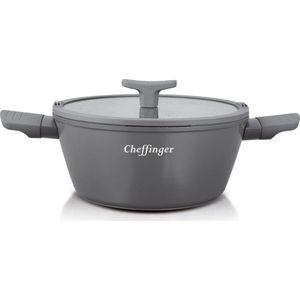 Cheffinger Braadpan met Geïntegreerd Vergiet & Glazen Deksel - 28cm