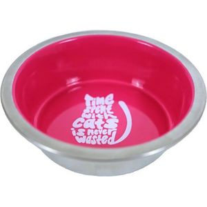 Katteneetbak RVS/melamine 11 cm, roze.