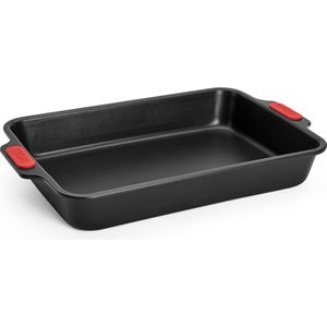 Bakeware Bakvorm rechthoekig, 33 x 23 cm, met hittebestendige siliconen handgrepen tot 230 °C, PFAS-vrij, tweelaagse antiaanbaklaag, gealuminiseerd staal, zwart