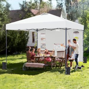 Pop-up paviljoen, 2,5 x 2,5 m, vouwpaviljoen met 1 zijwand en opbergvakken, in hoogte verstelbaar, partytent, waterdicht, stabiel, winterbestendig, wit