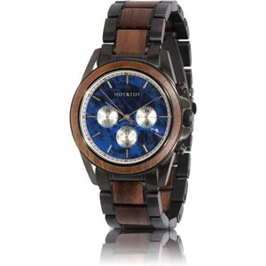 HOT&TOT | Royal Juglans - Houten horloge heren - Chronograaf - Saffierglas - RVS - Walnoot - Sodalite steen - 42mm