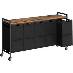 TRANKIELO® - Wasmand op Wielen – Stijlvol Vintage Bruin en Zwart – Ruim 5-vakken Design – Duurzaam en Praktisch – Ideaal voor Wasruimte en Badkamer