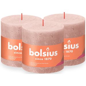 3 stuks Bolsius poeder roze rustiek stompkaarsen 100/100 (62 uur) Eco Shine Misty Pink
