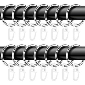 50 stuks metalen gordijnringen gordijnophangringen en 50 stuks plastic gordijnhaken, 32 mm binnendiameter voor raamgordijn bedgordijn douchegordijn