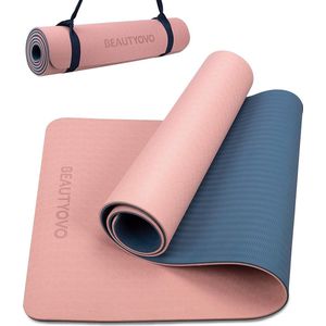 Yogamat, antislip, met draagriem, 6, 8 mm dikke yogamat, professionele sportmat, fitnessmat, antislip, TPE, pvc-gymnastiekmat voor thuis en buiten, trainingsmat voor workout