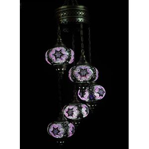 Turkse lamp - Oosterse lamp - Hanglamp - Paars - 5 bollen - mozaïek