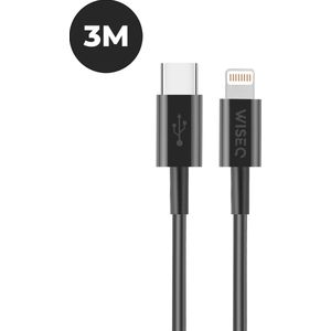 Lange iPhone kabel - 3 Meter - Geschikt voor Apple iPhone - USB C naar Lightning - Zwart