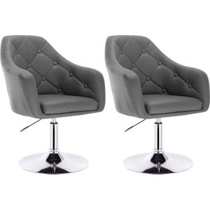 Set van 2 Kunstleren Barstoelen - Draaibaar Met Rugleuning - Grijs - 40 cm