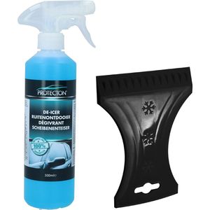 Ijskrabber met antivries spray voor auto - 500 ml - zwart - ruitenontdooier