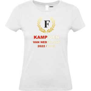 Dames T-shirt Krans Kampioen 2022-2023 | Feyenoord Supporter | Shirt Kampioen | Kampioensshirt | Wit | maat XL