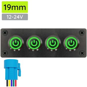 ProRide Metalen drukschakelaars in Viervoudig inbouwpaneel 12-24V ON-OFF - 19mm - IP67 - LED indicatie Groen
