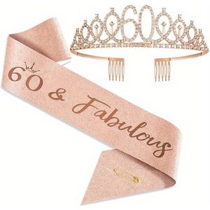 Snoes Chique 60 & Fabulous Kroon met Glitter Sjerp | Verjaardag versiering | Rose & Goud | Tiara volwassenen