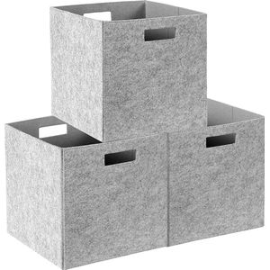 Opbergdoos vilt, opvouwbare set van 3, stoffen dozen in kubusvorm, kantoor, speelkamer, kinderkamer, slaapkamer, opbergdoos, 31 x 31 x 31 cm (lichtgrijs)
