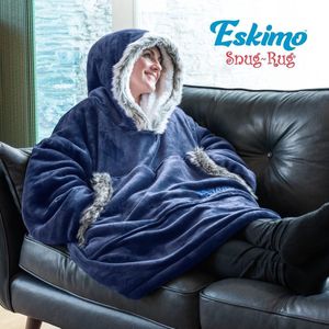 Snug Rug Eskimo - fleece Hoodie - Deken - met Mouwen - Heren en Dames - met Capuchon - Blauw - Blanket