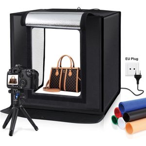 Professionele Fotostudio Box – Fotostudio met LED Verlichting – Opvouwbaar Lightbox – Draagbaar Fotobox – 6 Kleuren Achtergrond – Productfotografie – Achtergrond Fotografie – Fototent – Fotodoos – Softbox – 40x40x40cm Improducts