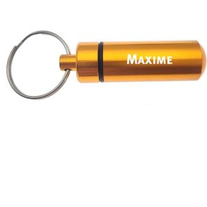 Sleutelhanger - Pillenkoker - Met Naam - Maxime - Medicatie - Identiteitskoker - Goud
