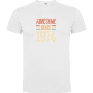 Wit T-Shirt met “Awesome since 1974“ Print Full Color Maat 5XL