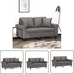 The Living Store Tweezitsbank met sierkussens 120 cm kunstleer grijs - Tweezitsbank - Bank Grijs - Lederlook Bank - Lounge Bank - Modern Sofa