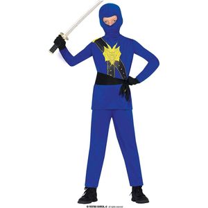 Guirca - Ninja & Samurai Kostuum - Go Blue Dragon Ninja - Jongen - Blauw - 7 - 9 jaar - Carnavalskleding - Verkleedkleding