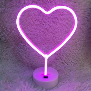 direct-ledverlichting Hartvormig romantisch neon LED-vakantielicht met houder, Warm Fairy Decoratief Lamp Nachtlampje voor Kerstmis, Bruiloft, Feest, Slaapkamer (Roze Licht)