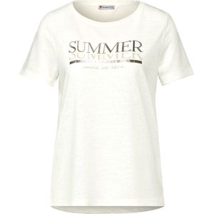 Street One partprint shirt with wording with short sleeve Dames T-shirt - off white - Maat 40