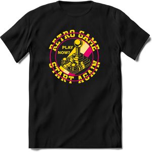 Retro game | Gaming kado T-Shirt heren - dames | Geel-Roze | Perfect game pc cadeau shirt | Grappige console spreuken - zinnen - teksten Maat L