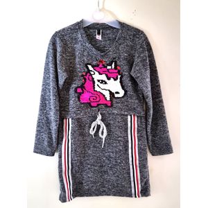 Meisjes Jurk Unicorn Grijs Maat 158