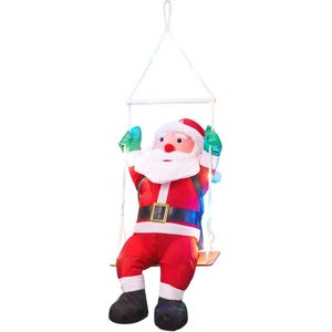 Zittende kerstman op schommel met 30 kleurrijke LEDs - Kerstdecoratie voor binnen en buiten