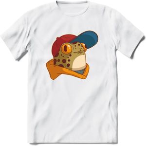 Hippe Kikker T-Shirt Grappig | Dieren reptielen Kleding Kado Heren / Dames | Animal Skateboard Cadeau shirt - Wit - M