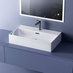 EMKE Opzetwastafel - Keramiek - Glans Wit - 51.5x36x13 cm - Badkamer Wasbak - met Overloop