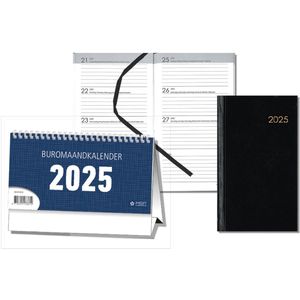 MGPcards - A6 Agenda 2025 - Week - 1 week op 2 pagina's - Zwart - Staand - 10,5 x 14,8 cm + Buro maandkalender 2025 - Blauw