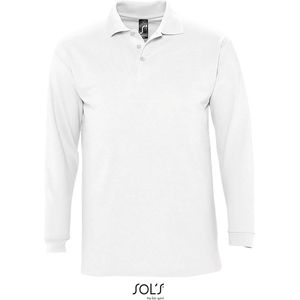SOLS Heren-Winter II Poloshirt met lange mouwen van Piqué katoen (Wit) Maat 2XL