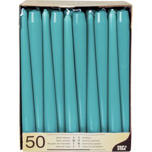 50x stuks Voordeelverpakking dinerkaarsen turquoise blauw - 25 cm - 7 branduren