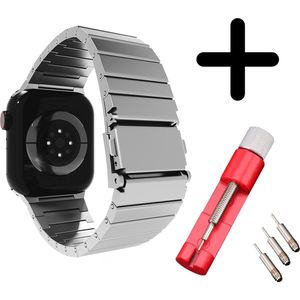 Luxe Titanium Bandje geschikt voor Apple Watch bandje titanium - Geschikt voor maat: 38 / 40 / 41 / 42mm modellen - Staal metalen schakel bandje - iWatch bandje - Voor 1/2/3/4/5/6/7/8/9/10/SE/Ultra - Verstelbare stalen band Appel Watch (zilver)