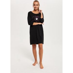 Italian Fashion GALIA dames nachthemd met 3/4 mouwen- zwart XL