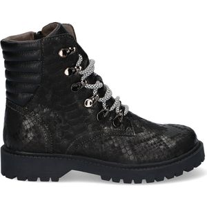 Braqeez 420772-989 Meisjes Biker Boots - Zwart/Print - Leer - Ritssluiting