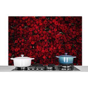 Spatscherm keuken 120x80 cm - Kookplaat achterwand Bloemen - Rozen - Rood - Muurbeschermer - Spatwand fornuis - Hoogwaardig aluminium