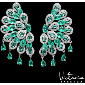 Victoria Valenza Saint-Tropez Luxe Oorbellen Dames Messing Oorringen - Groene Steen - Kleur Zilver - 1 Paar