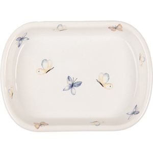 Clayre & Eef Zeepbakje 13x10x3 cm Wit Keramiek Vlinders
