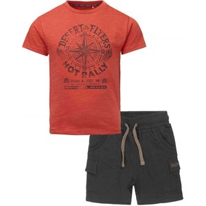 Noppies - DJ Dutchjeans - Kledingset - 2DELIG - Broek Jogging short Anthracite - Shirt Garden Grove Hot Sauce - Maat 128