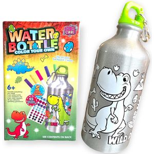 DRINKFLES - DINO - KINDEREN - TEKENEN - WATERFLES - WATERBOTTLE - TEKENFLES - SCHOOLFLES - KNUTSELEN- KERSTCADEAU