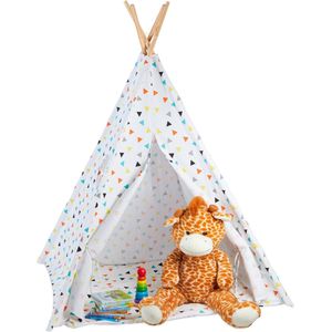 Relaxdays Tipi Tent Kinderen - Wigwam Speeltent - Indianentent - Speeltent Kind - Wit