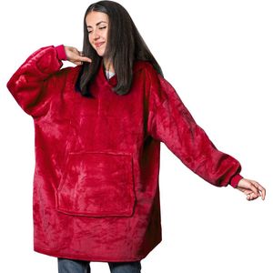 STFF® Hoodie Deken met Mouwen - Fleece Trui - Sweater - Hoodie Blanket - Sweatshirt - Donker rood