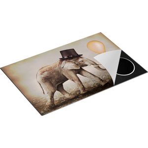 Chefcare Inductie Beschermer Olifant met een Oranje Ballon - Hoedje - 83x51,5 cm - Afdekplaat Inductie - Kookplaat Beschermer - Inductie Mat