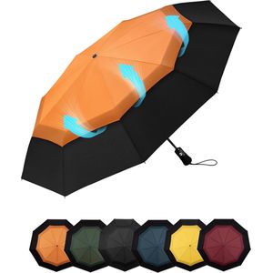 Stormparaplu Opvouwbaar - Ø 103cm - Mini Paraplu - Automatisch - Reisparaplu - Extra Sterk, Compact & Waterdicht - Windproof - Inklapbaar - Oranje
