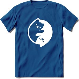 Ying Yang Sleepy Kat - Katten T-Shirt Kleding Cadeau | Dames - Heren - Unisex | Dieren shirt | Grappig Verjaardag kado | Tshirt Met Print | - Donker Blauw - S