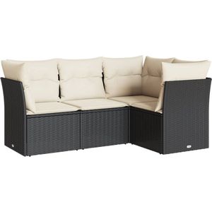 vidaXL 4-delige Loungeset met kussens zwart Loungebank - Tuinset - Lounge Set - Pe Rattan - Outdoor Furniture