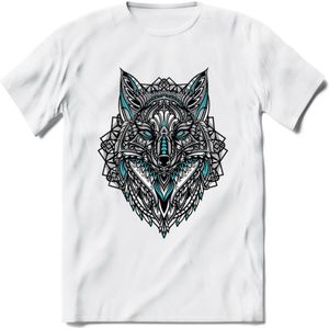 Vos - Dieren Mandala T-Shirt | Lichtblauw | Grappig Verjaardag Zentangle Dierenkop Cadeau Shirt | Dames - Heren - Unisex | Wildlife Tshirt Kleding Kado | - Wit - M