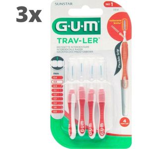 GUM Travler ragers Rood 0.8mm - 3 x 4 stuks - Voordeelverpakking
