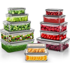 Voedselopslagcontainers met deksel, 12 stuks opslagcontainers, luchtdichte opbergdoos met deksel, keukenmaaltijdbereidingsdozen, Tupperware-set, BPA-vrije plastic doos, geschikt als koelkastorganizer